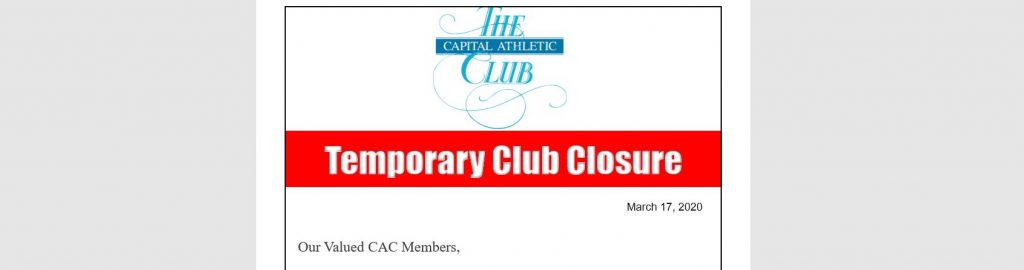 Capital Athletic Club Closure Announcement